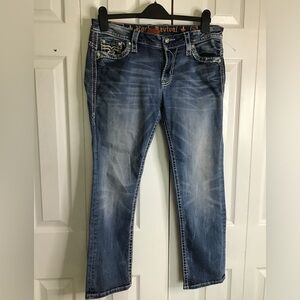 Women's Rock Revival Ennis Easy Crop Blue Denim Washed Rocker Jeans Size 29 x 27